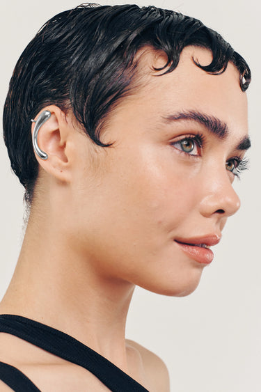 MOOD Ear Cuffs. Bow-shaped clip-on ear cuffs, no piercing needed, silver, handmade, hypoallergenic, water-resistant